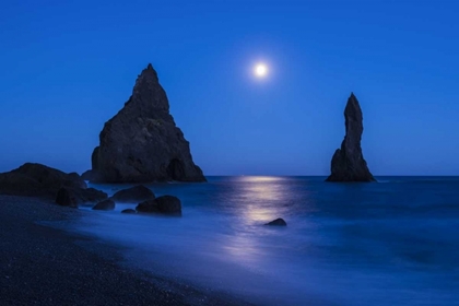 Picture of ICELAND, REYNISDRANGUR MOON REFLECTION ON OCEAN