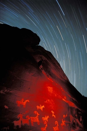 Picture of USA, UTAH, ARCHES NP, PETROGLYPHS AND STAR TRAILS