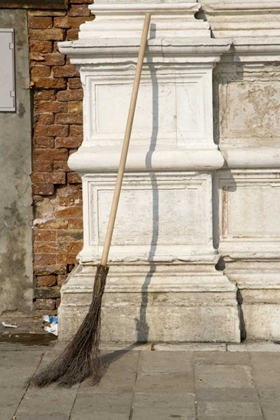 Picture of ITALY, VENICE HANDMADE BROOM AGAINST A PILLAR