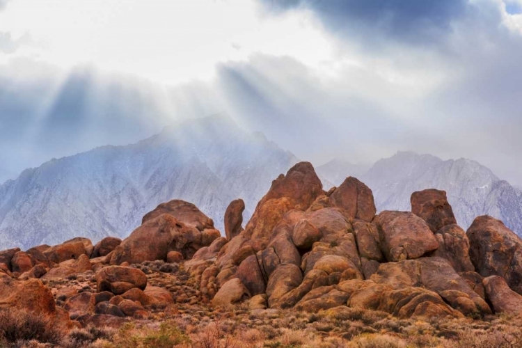 Picture of CA, ALABAMA HILLS GOD RAYS OVER LONE PINE PEAK