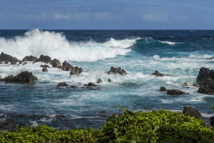 Picture of HI, BIG ISLAND WAVE CRASHING ON SHORE ROCKS