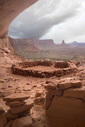 Picture of UT, CANYONLANDS NP ANASAZI RUIN WITH CLOUDS