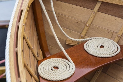 Picture of WA, BAINBRIDGE ISLAND, COILED LINE IN WOODEN BOAT