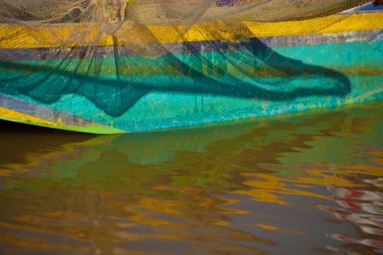 Picture of MEXICO, JANITZIO ISLAND BOAT AND NET REFLECTIONS