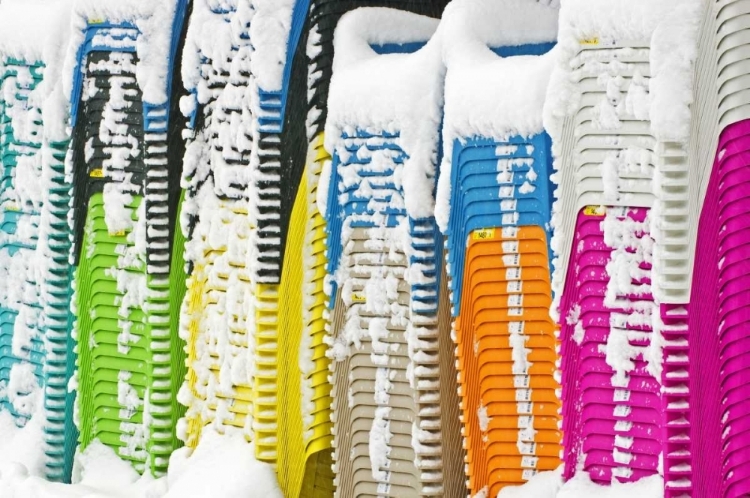 Picture of CANADA, DORSET SNOW-COVERED STACKED CHAIRS