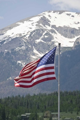 Picture of CO, SILVERTHORNE AMERICAN FLAG AND MOUNTAIN