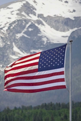 Picture of CO, SILVERTHORNE AMERICAN FLAG AND MOUNTAIN