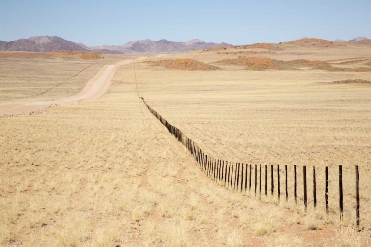 Picture of NAMIBIA, NAMIB DESERT ROAD AND FENCE IN DESERT