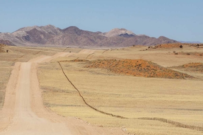 Picture of NAMIBIA, NAMIB DESERT ROAD AND FENCE IN DESERT