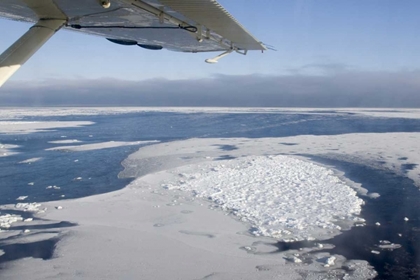 Picture of CANADA, MANITOBA, AERIAL VIEW OF ICE ON THE BAY