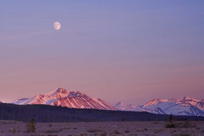 Picture of CANADA, BC, MOONRISE OVER MOUNTAINS AT SUNSET