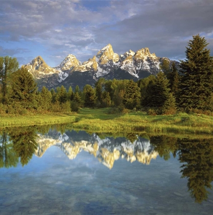 Picture of WY, GRAND TETONS REFLECTING IN THE SNAKE RIVER