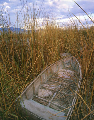 Picture of OR, UPPER KLAMATH NWR, ABANDONED WOODEN ROWBOAT
