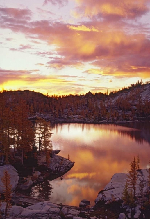 Picture of WA, NORTH CASCADES SUNRISE CLOUDS ON RUNE LAKE