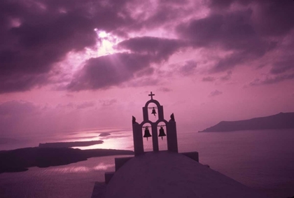 Picture of GREECE, SANTORINI ISLAND, CHURCH STEEPLE AT NIGHT