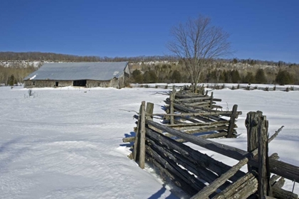 Picture of CANADA, SHEGUINDAH FENCE AND BARN IN WINTER