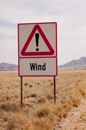 Picture of NAMIBIA, NAMIB DESERT WIND CAUTION SIGN