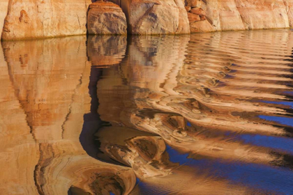 Picture of UT, GLEN CANYON BOAT WAKE REFLECTS CLIFF
