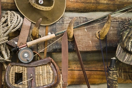 Picture of MT, FISHING GER AND HAT HANG ON HORN PEGS