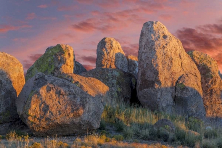 Picture of NEW MEXICO, CITY OF ROCKS SP SUNSET ON BOULDERS