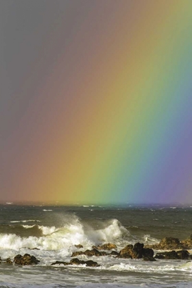 Picture of HAWAII, MAUI, HOOKIPA BEACH RAINBOW AND WAVES