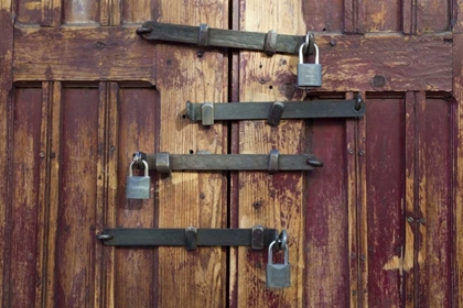 Picture of MEXICO DETAIL OF WOODEN DOOR WITH FOUR LOCKS