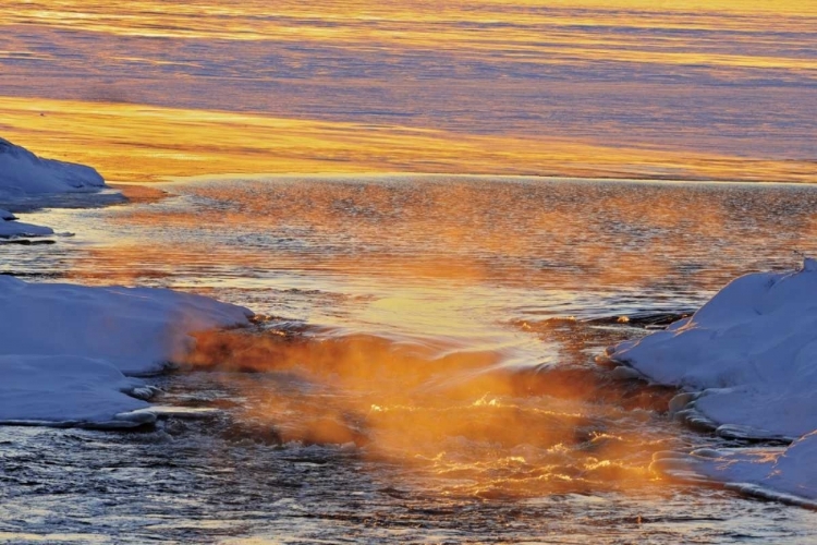 Picture of CANADA, MANITOBA MIST RISING OFF SETTING LAKE