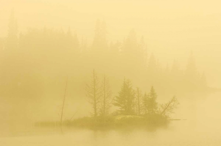 Picture of CANADA, ONTARIO FOG ON LAKE WITH SMALL ISLAND