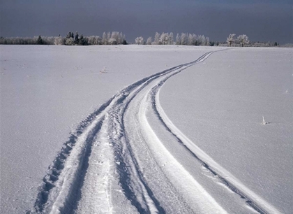 Picture of CANADA, MANITOBA, TIRE TRACKS IN SNOW LANDSCAPE