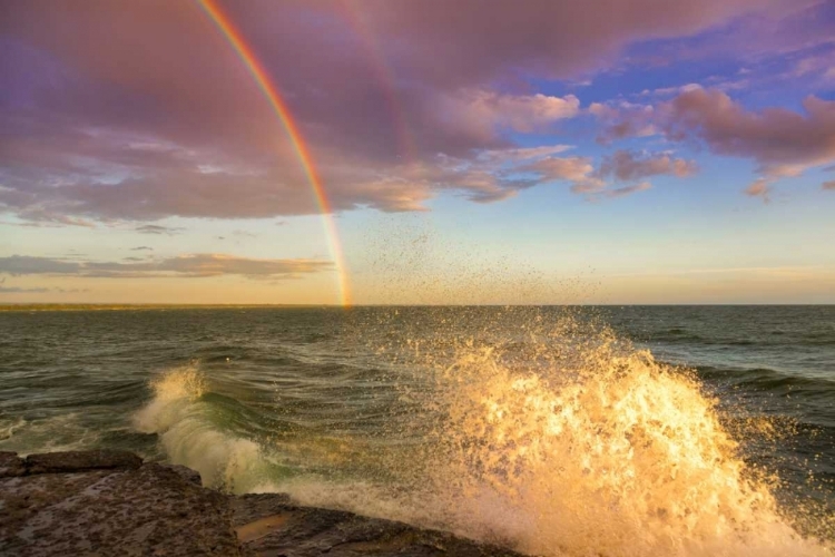 Picture of NY, LAKE ONTARIO, CLARKS POINT DOUBLE RAINBOW