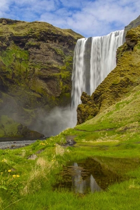 Picture of ICELAND, SKOGAFOSS WATERFALL REFLECTS IN POOL
