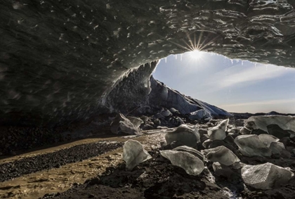Picture of ICELAND SUNBURST AT ICE CAVE ENTRANCE