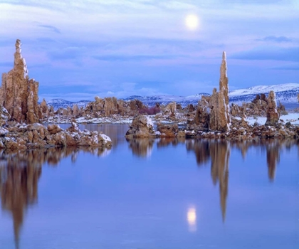 Picture of CA FULL MOON OVER TUFA FORMATIONS ON MONO LAKE