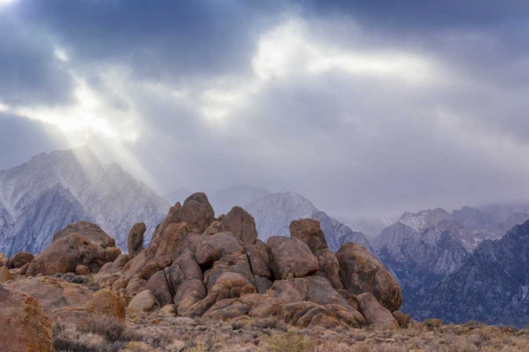 Picture of CA, ALABAMA HILLS CLOUDS OVER LONE PINE PEAK