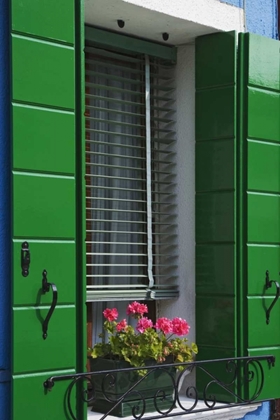 Picture of ITALY, VENICE FLOWERBOX AND WINDOW SHUTTERS