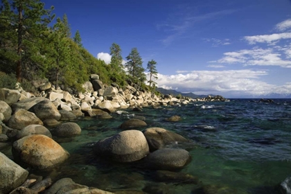 Picture of CA, LAKE TAHOE GRANITE BOULDERS LINE A LAKE