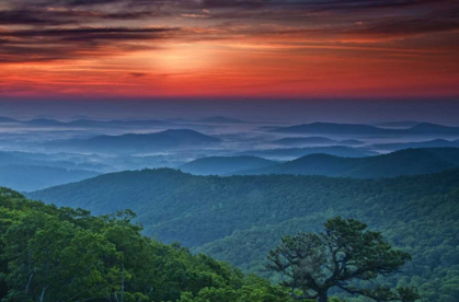 Picture of VA, FRANKLIN CLIFF OVERLOOK SUNSET ON MOUNTAINS