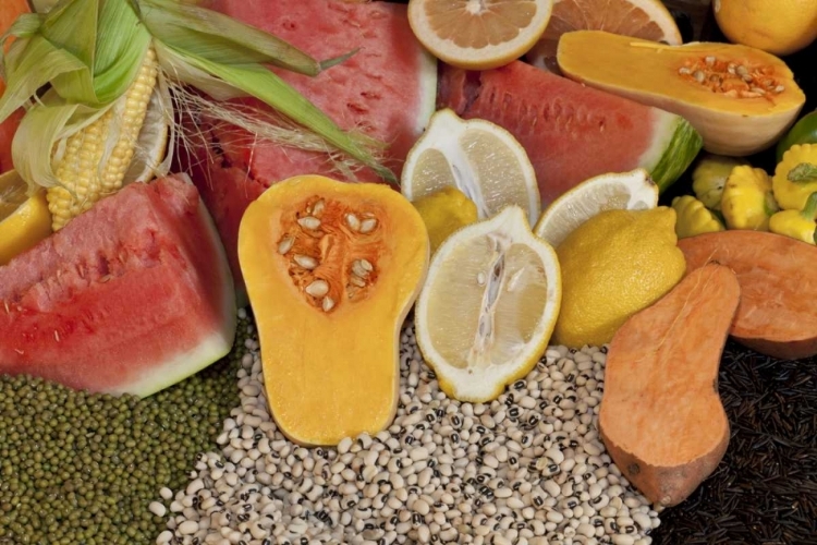 Picture of MEXICO, TECATE DISPLAY OF FRUIT AND GRAINS