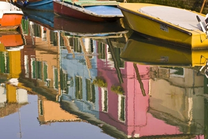 Picture of ITALY, BURANO BOATS ON A CANAL WITH REFLECTIONS