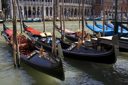 Picture of ITALY, VENICE GONDOLAS DOCKED ON THE GRAND CANAL