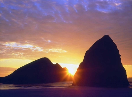 Picture of OREGON, SUNSET OVER GOLD BEACH ON THE COAST