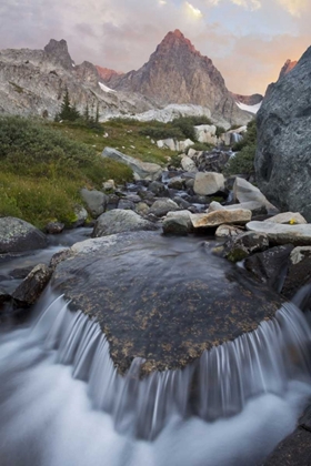 Picture of CA, INYO NF STREAM WITH WATERFALL AND MT RITTER