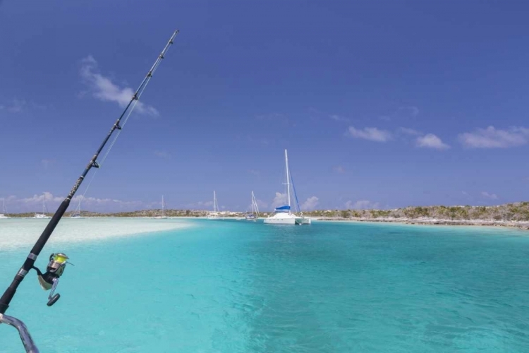 Picture of BAHAMAS, EXUMA ISLAND SAILBOATS AND FISHING ROD