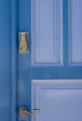 Picture of GREECE, SANTORINI BLUE DOOR WITH KNOCKER