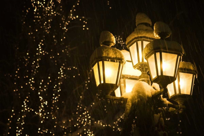 Picture of WA, LEAVENWORTH SNOWY STREET LAMPS IN WINTER