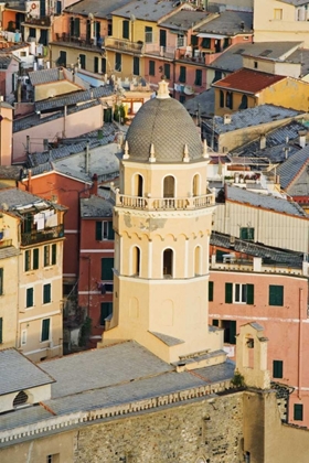 Picture of ITALY, VERNAZZA CATHEDRAL AND CITY BUILDINGS