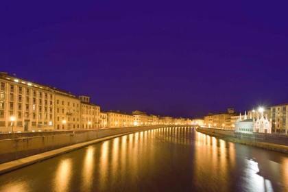 Picture of ITALY, PISA LIGHTS REFLECT ON THE ARNO RIVER