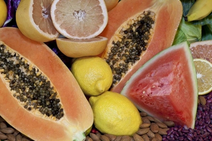 Picture of MEXICO, TECATE DISPLAY OF FRUIT AND GRAINS