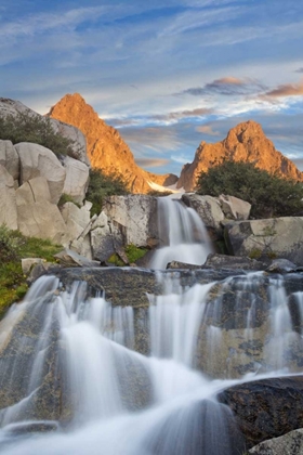 Picture of CA, INYO NF WATERFALLS BELOW MT RITTER, SUNRISE