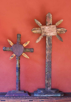 Picture of MEXICO TWO WOODEN CROSSES AGAINST RED WALL